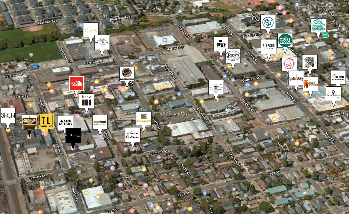 Gilman District amenity map with business locations